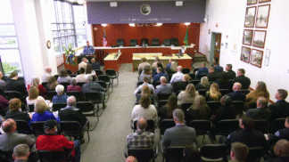 people gathered in Clark County Council hearing room