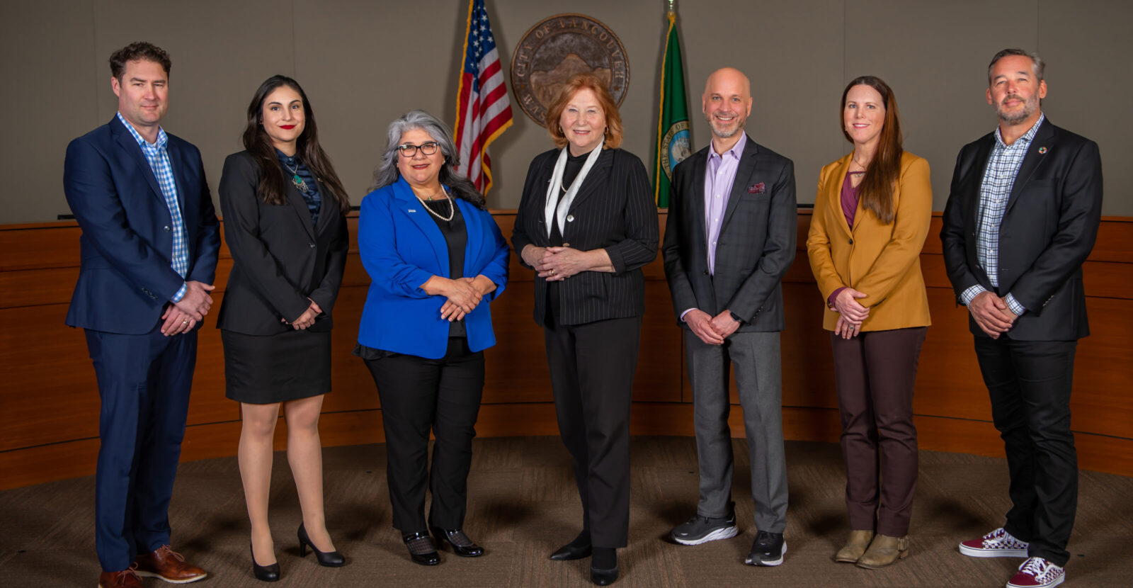 Vancouver City Councilmembers standing in council chambers