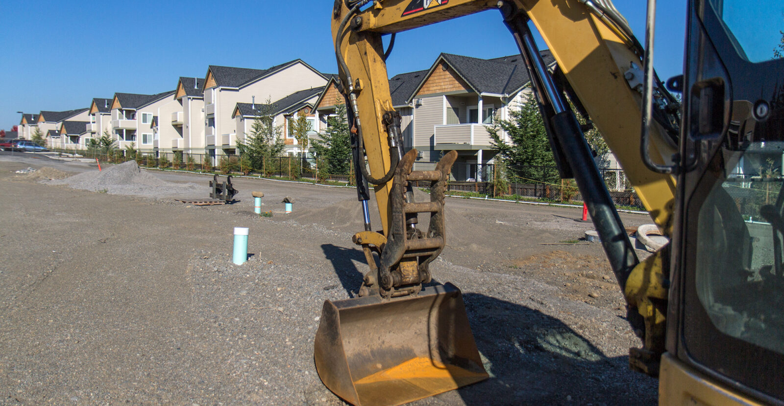 mini excavator at a construction site